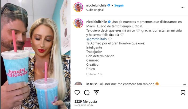 Publicación de Instagram de Nicole Moreno