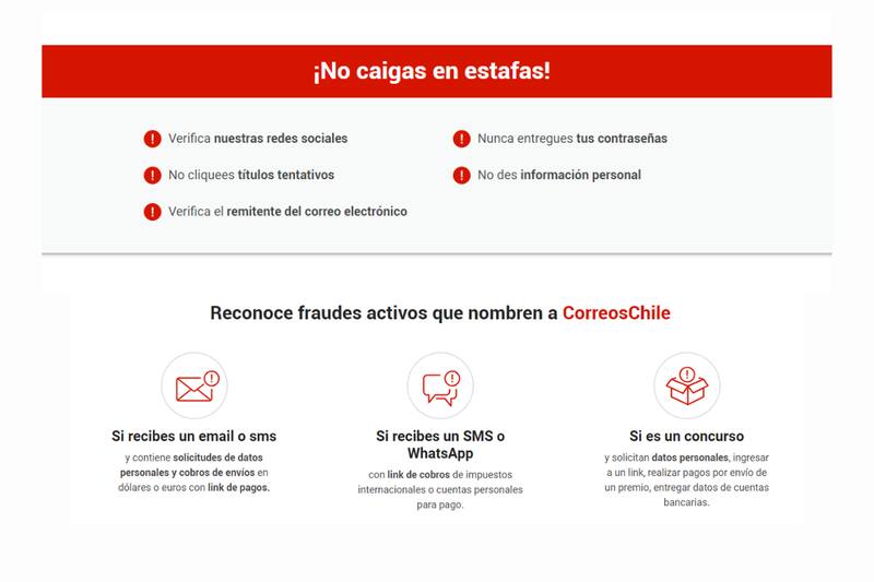 Estos son algunos de los consejos que entrega Correos Chile para evitar las estafas.