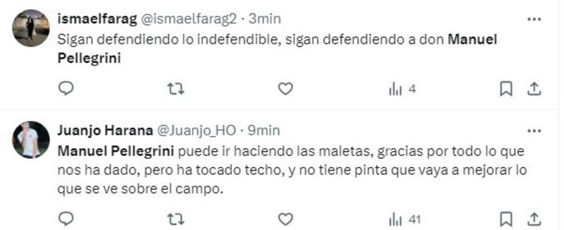 Hinchas del Betis piden la salida de Manuel Pellegrini