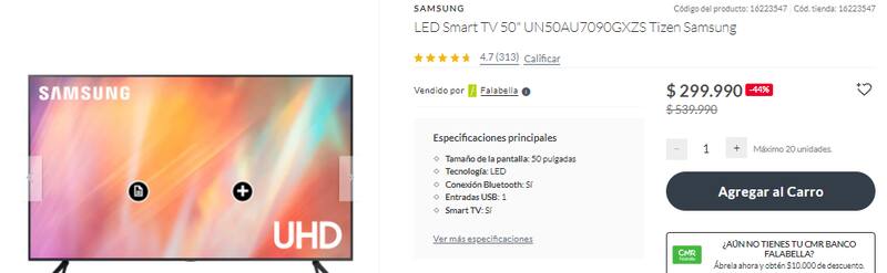 Esta pantalla está con 44% de rebaja en Falabella.