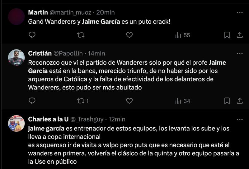Hinchas alucinan con Jaime García tras el triunfo de Wanderers sobre la UC por Copa Chile.