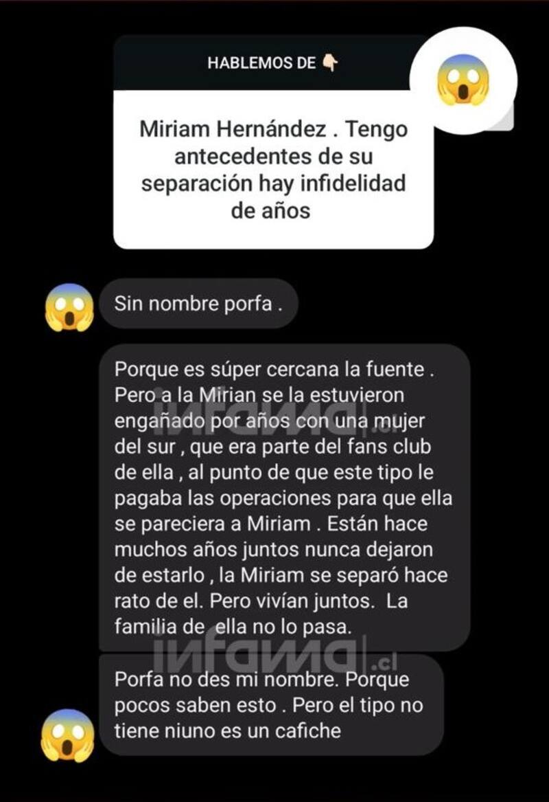 entrega información sobre una supuesta infidelidad de Jorge Saint-Jean a Myriam Hernández.