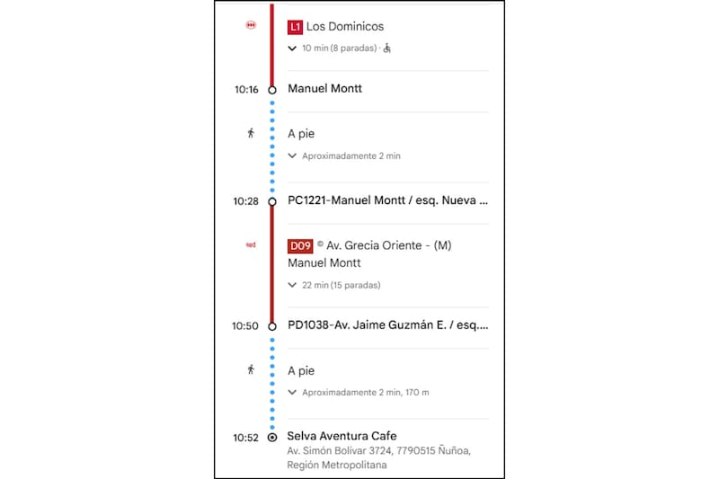 La ruta para llegar hasta esta cafetería incluye traslado en metro y bus.
Créditos: Google Maps.