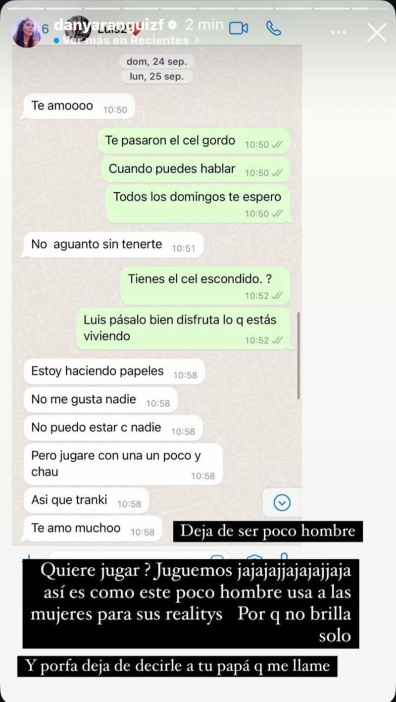 Daniela Aránguiz motró un pantallazo de un chat de ella con Luis Mateucci.