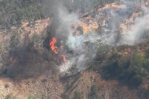 El foco del siniestro se encuentra sobre árboles situados en la cara del macizo que se orienta al parque de la comuna de Providencia. Créditos: Captura de Pantalla.