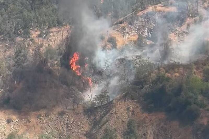 El foco del siniestro se encuentra sobre árboles situados en la cara del macizo que se orienta al parque de la comuna de Providencia. Créditos: Captura de Pantalla.