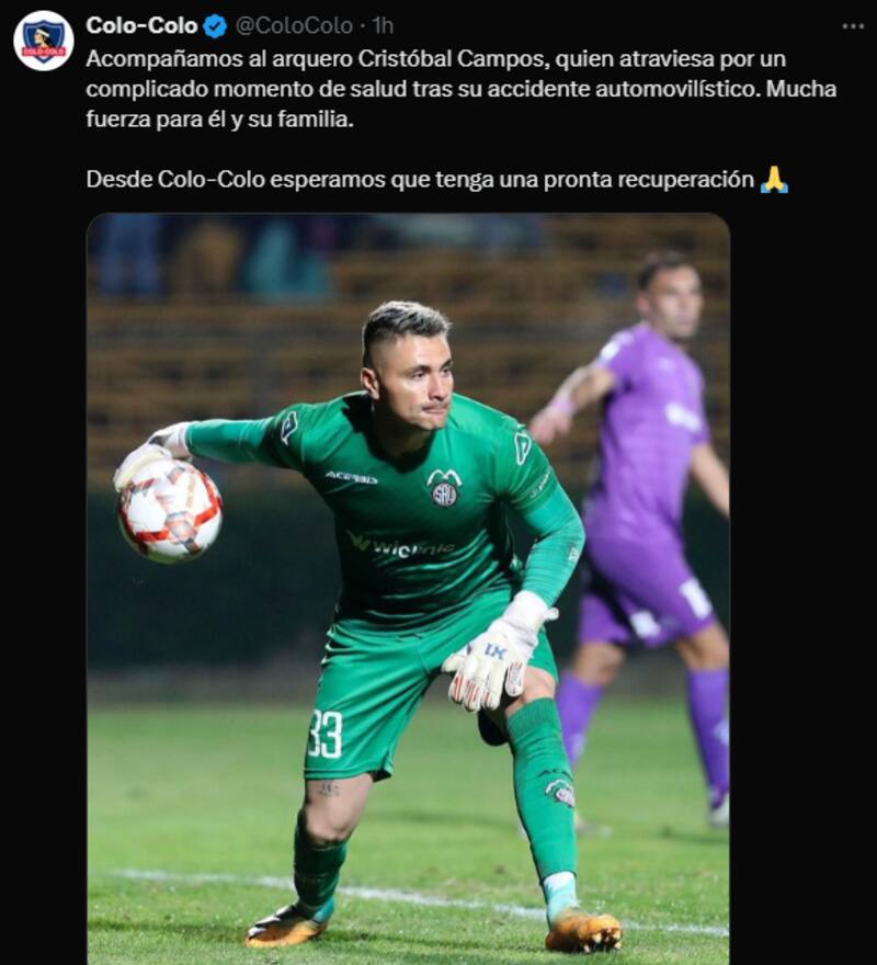 El mensaje de Colo Colo a Cristóbal Campos a través de redes sociales