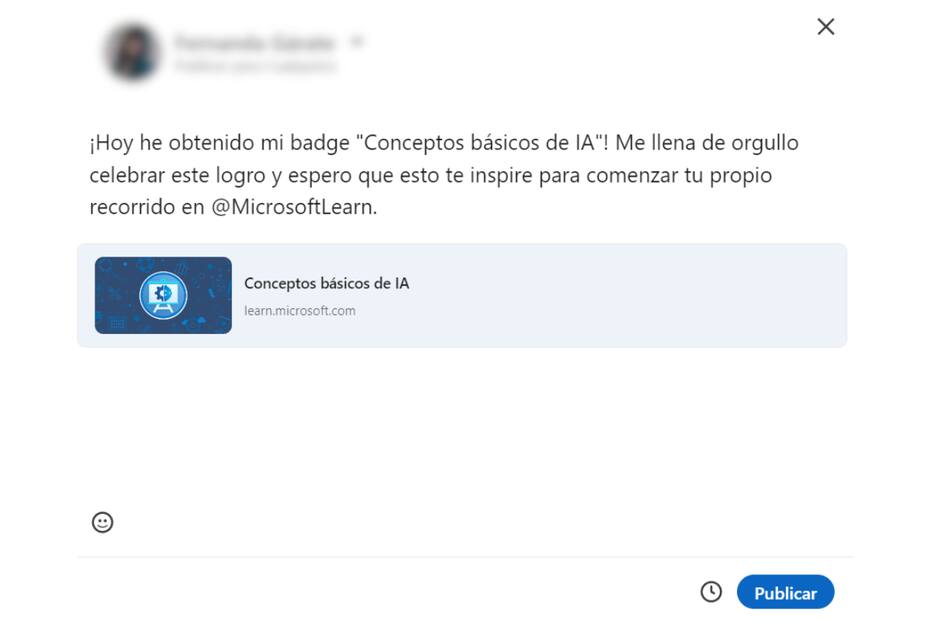 Así es como se verá tu insignia cuando termines el curso y lo quieras compartir por redes sociales.