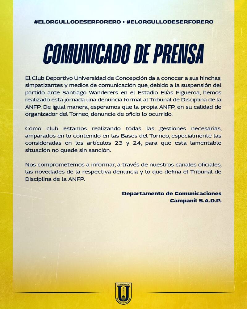 Comunicado de Universidad de Concepción.