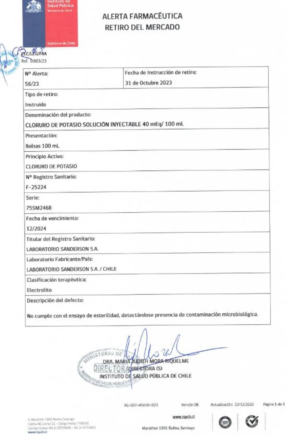 Esta es una de las alerta emitida por el Instituto de Salud Pública para el retiro de uno los productos.