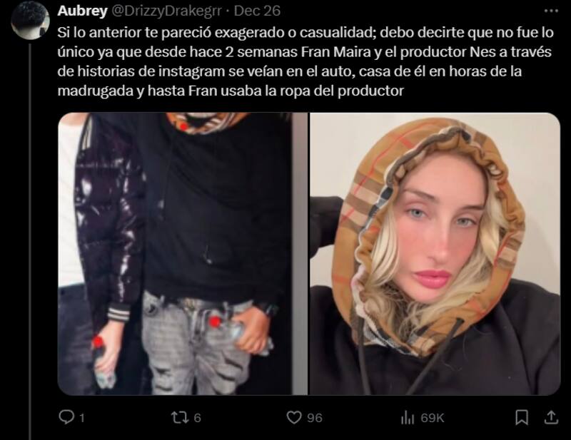 habría sido vista con ropa del productor de Cris Mj.