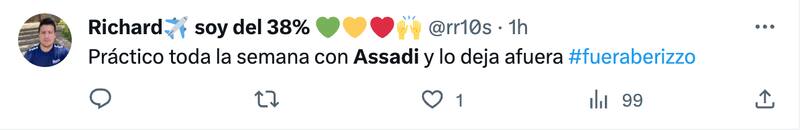 Hinchas cuestionan suplencia de Lucas Assadi.