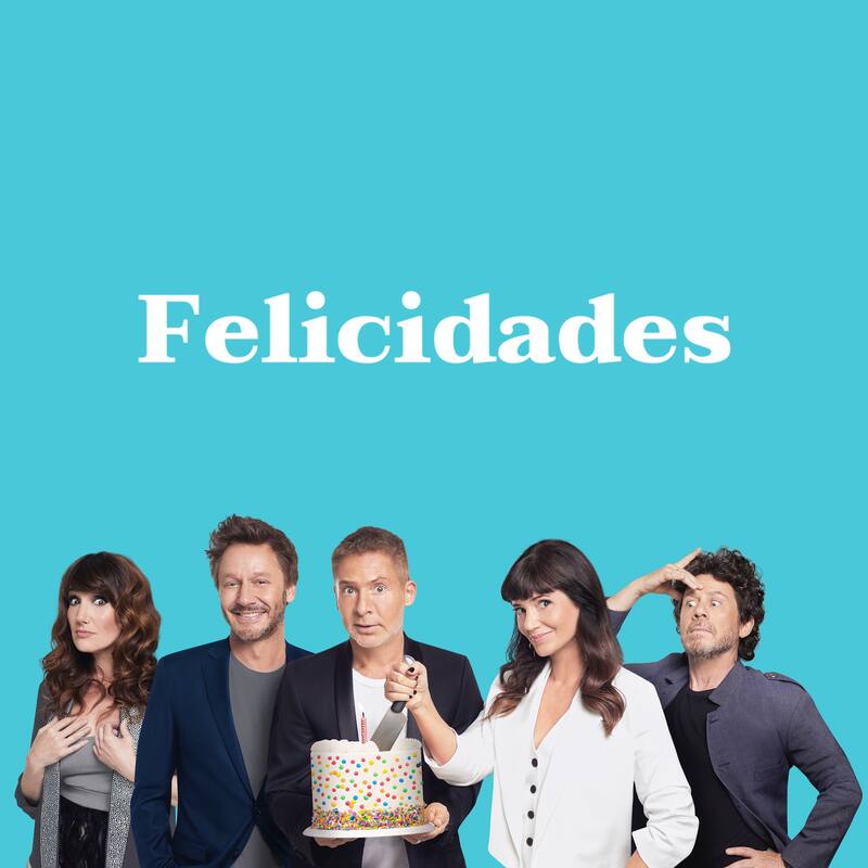 Benjamín Vicuña y sus compañeros en la obra de teatro "Felicidades"