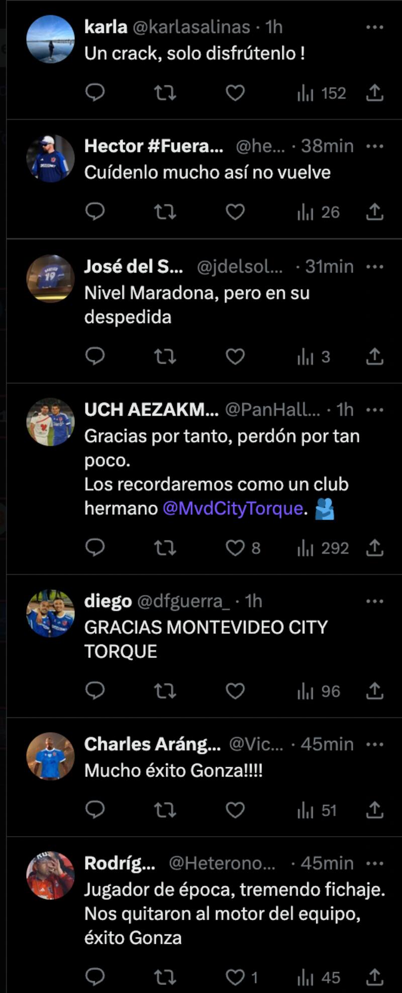 Comentarios de hinchas en la presentación de Gonzalo Montes.
