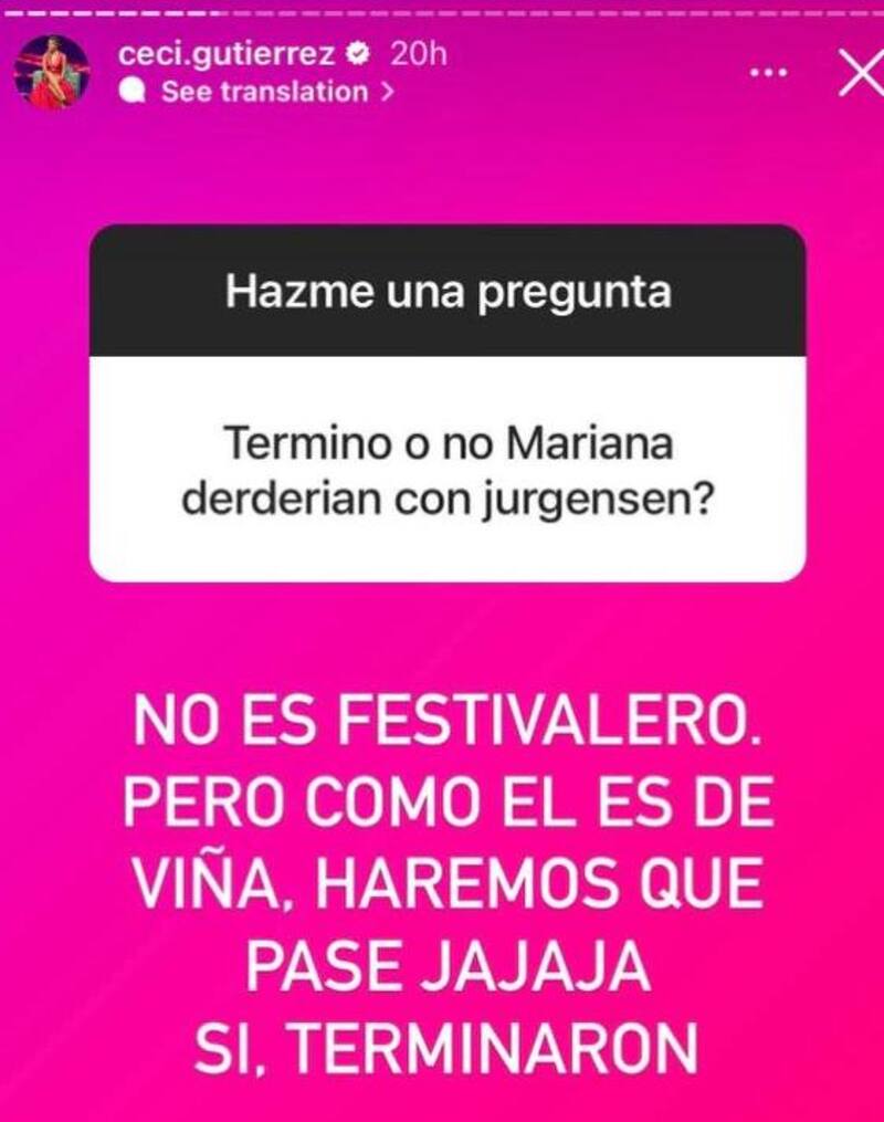 Cecilia Gutiérrez aseguró que Mauricio Jürgensen y Mariana Derderián terminaron su relación.