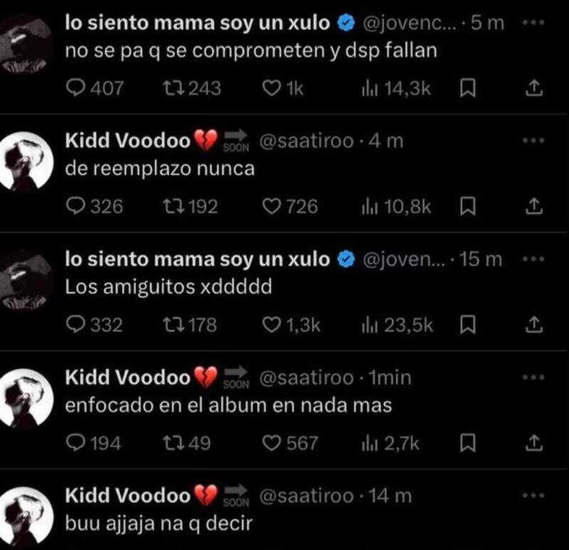 Cruce de mensajes entre Young Cister y Kidd Voodoo. Créditos: X