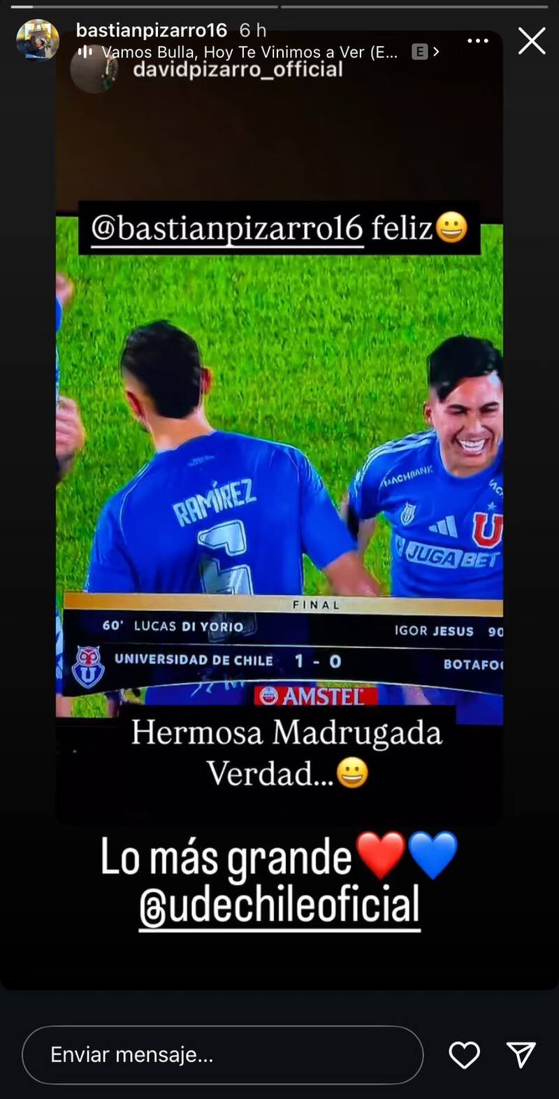 Bastián celebró junto a su padre el triunfo de la U sobre Botafogo.