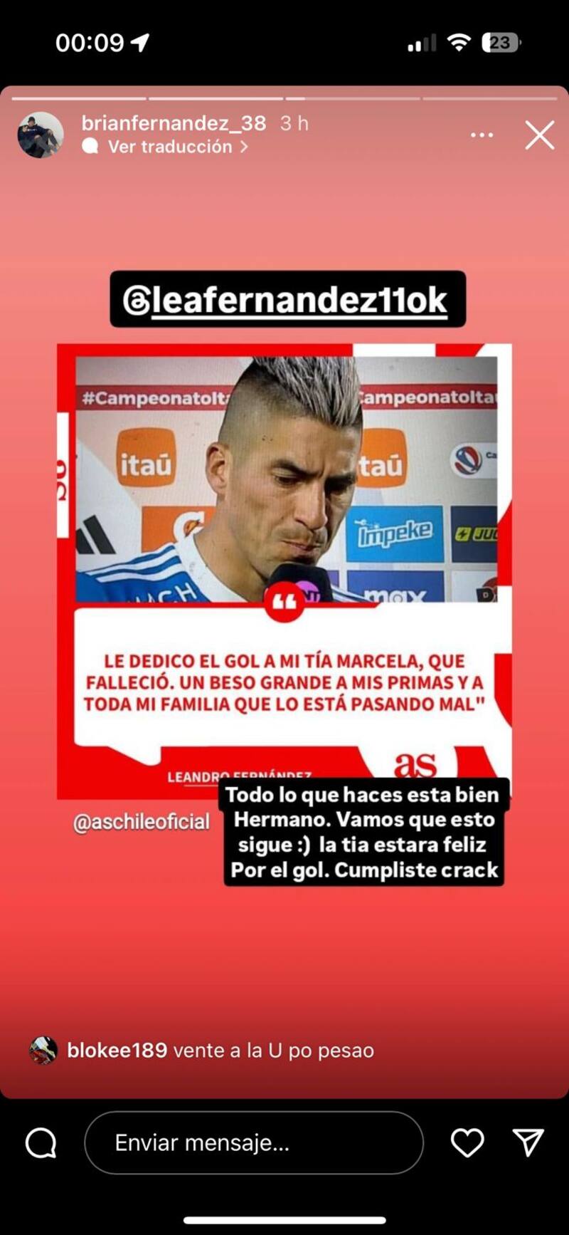Brian Fernández felicitó a su hermano.