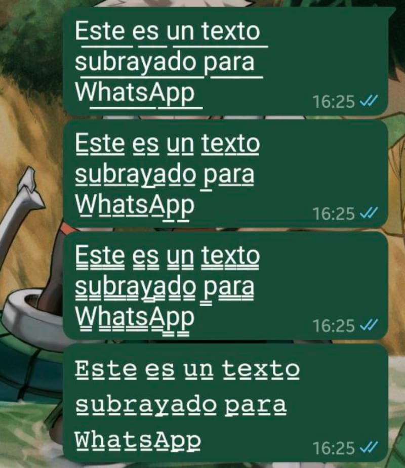 Tendrás disponibles distintos estilos de subrayados para utilizar en WhatsApp.