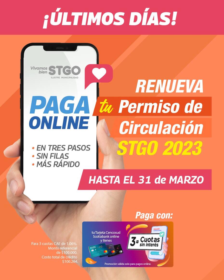 Paga tu permiso antes de este viernes 31 de marzo. Créditos: Municipalidad de Santiago.