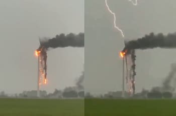 VIDEO | Impactante: Turbina de viento es impactada por un rayo en Canadá