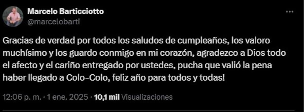 Agradecimiento de Marcelo Barticciotto por los saludos por su cumpleaños