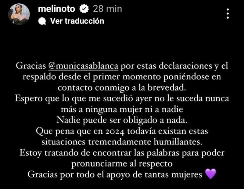 Melina Noto confirmó la situación de acoso. Créditos: Instagram