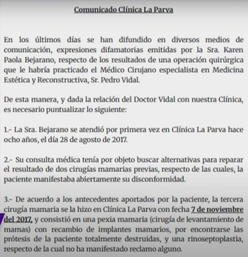 El recinto se pronunció tras dichos de Karen Paola.