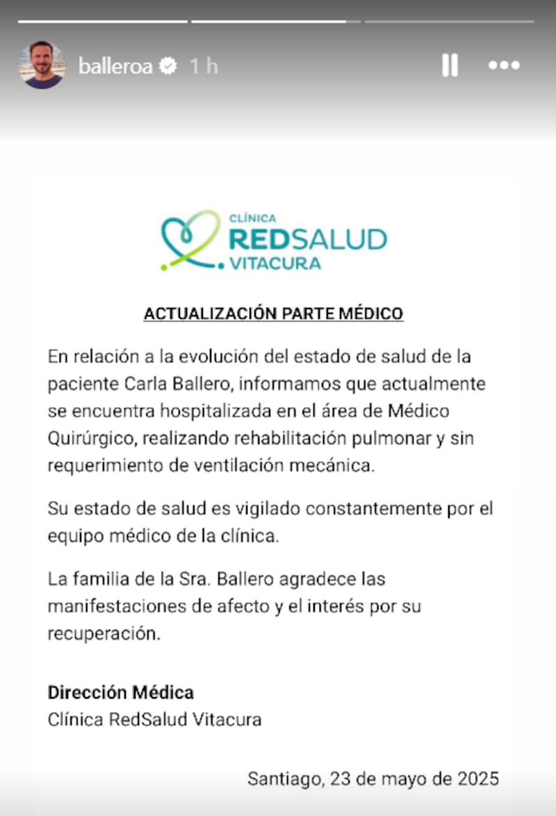 El hombre compartió un comunicado de la Clínica Red Salud Vitacura.