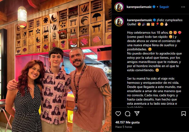 junto a su hijo y Juan Pablo vía Instagram. "Te amo más de lo que las palabras pueden expresar. ¡Feliz 18 años, mi rey!".