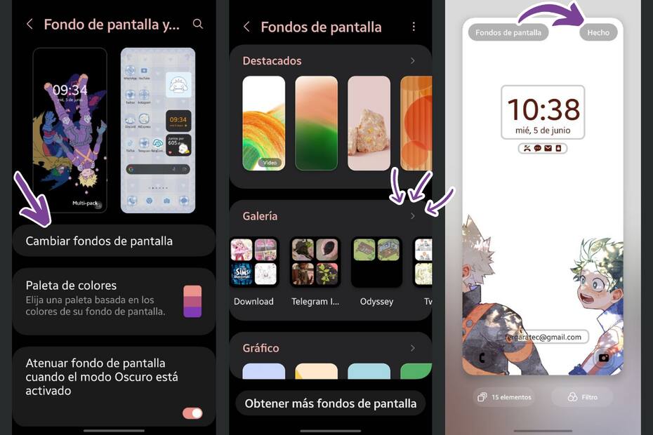 Puedes seleccionar las fotos desde tu galería o alguna de las carpetas que te aparecerán directamente en Fondos de pantalla.