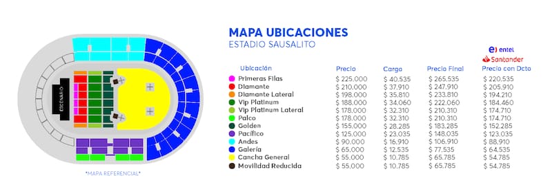 Precios de su concierto en Chile 2026 (Viña del Mar)