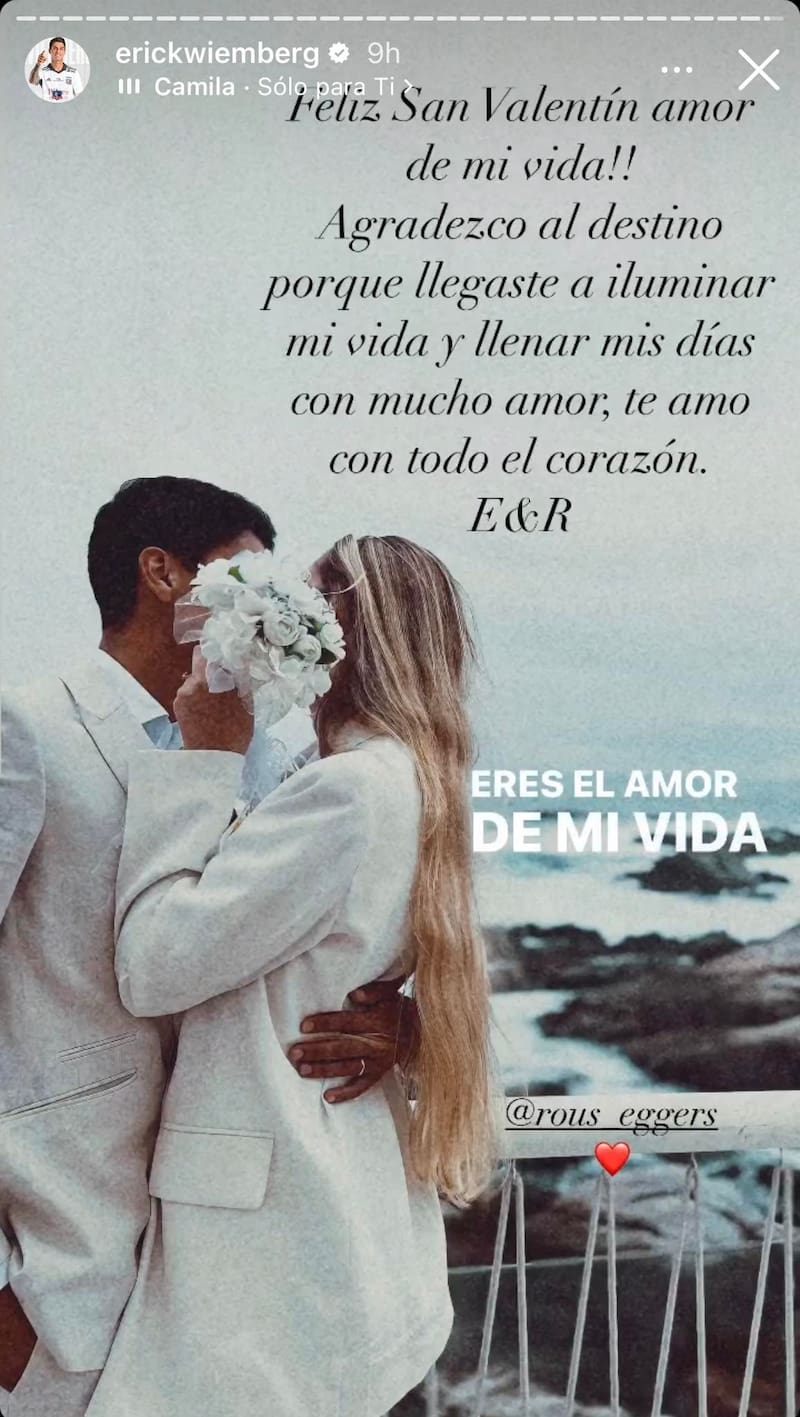 Historia de Instagram de Erick Wiemberg en el Día de los Enamorados.