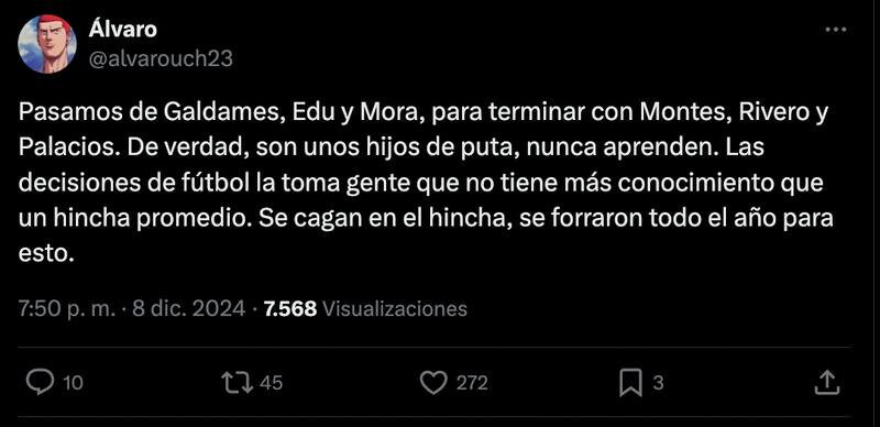 Hinchas de la U explotaron ante la inminente renovación de Palacios.