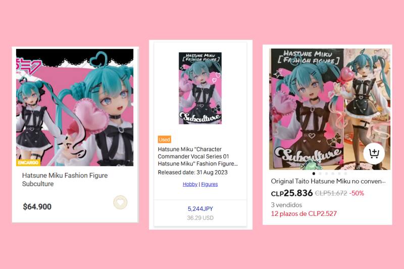 De derecha a izquierda: tienda nacional, Suruga-ya y AliExpress.