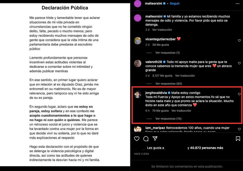 El exfutbolista le envió un mensaje de apoyo a la diputada.