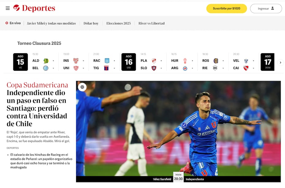 Triunfo de la U en la portada Olé.