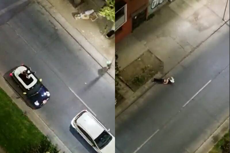 Mujer intenta frustrar robo de su auto al subir al techo de este. Foto: Captura de pantalla.