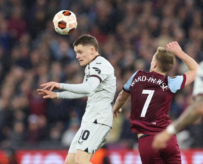 Florian Wirtz durante el partido de Europa League ante el West Ham United de Inglarerra.
