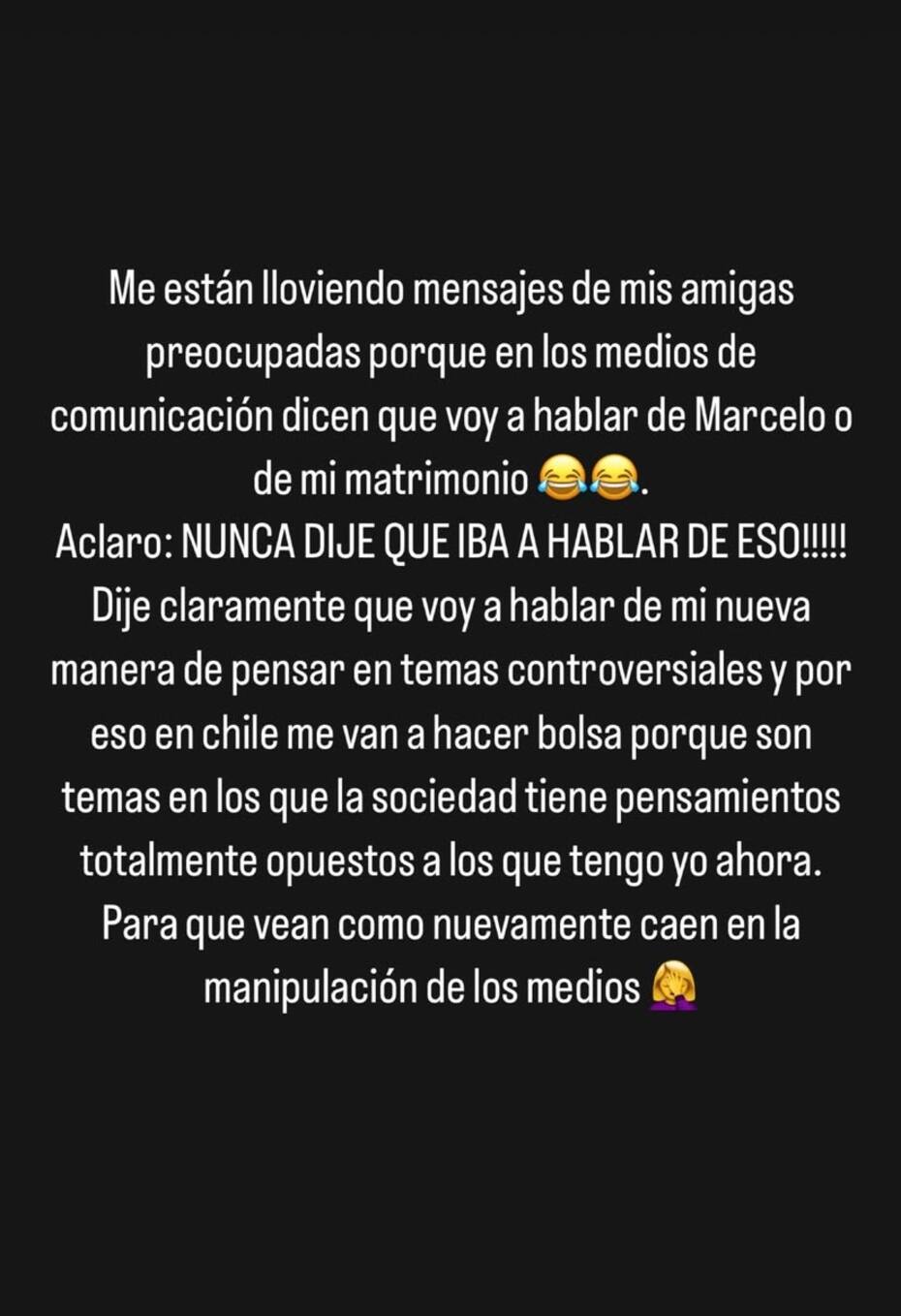 La relacionada pública aclaró sus dichos contra Chino Ríos.