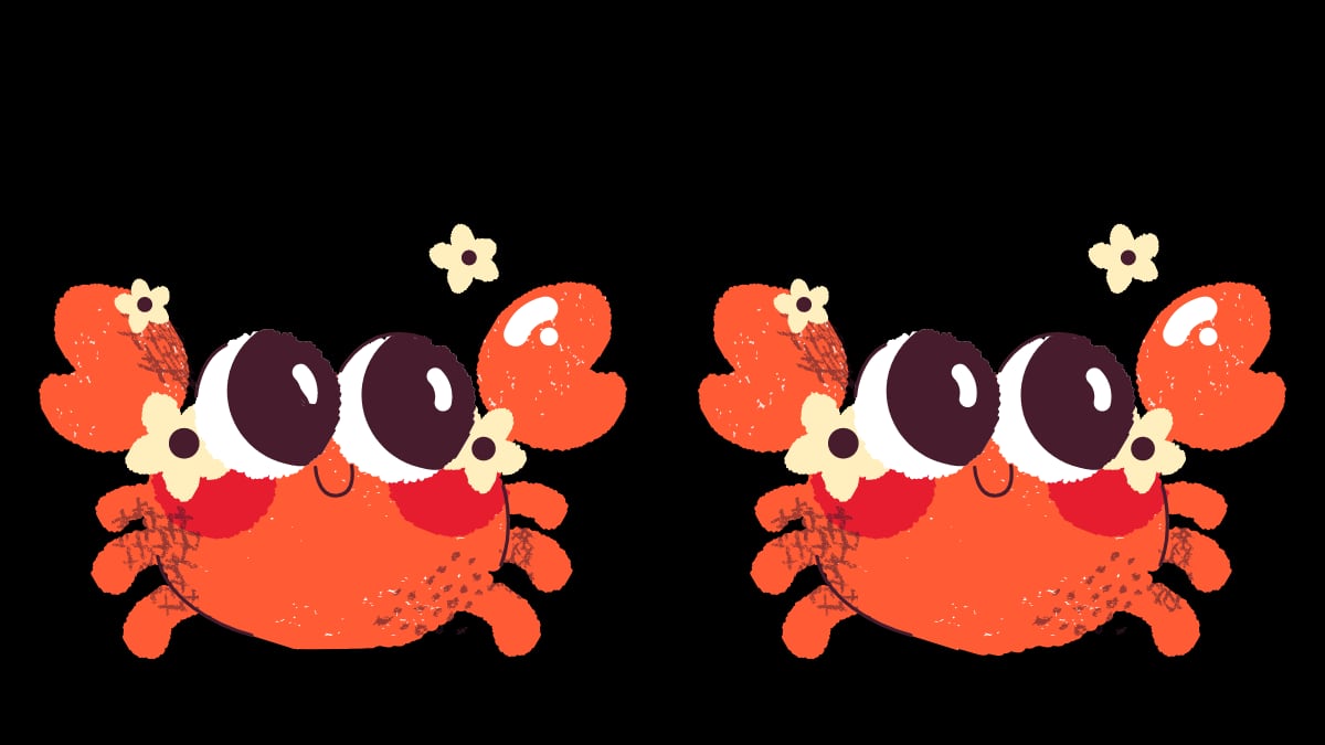 Dos cangrejos que parecen iguales, pero tienen cinco diferencias entre sí.