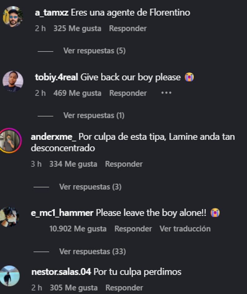 Alguno de los tóxicos comentarios que recibió la argentina de unos fanáticos del Barcelona.