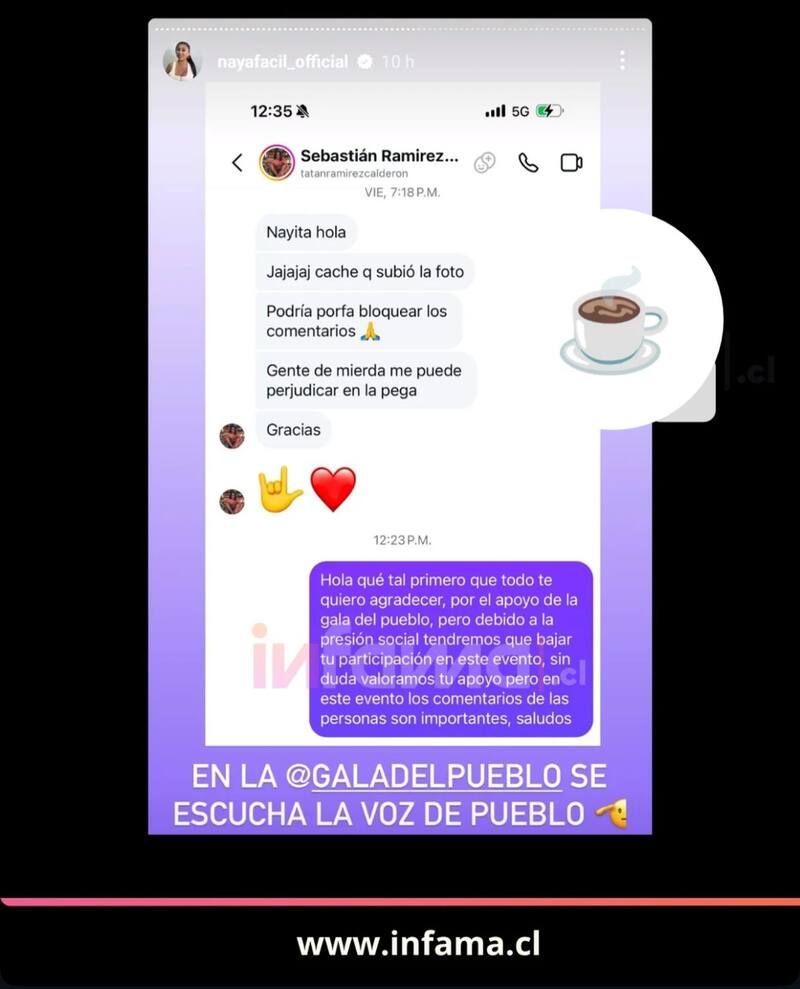 Parte de la conversación entre ambos rostros faranduleros.