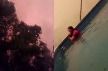 VIDEO | Familia de Santa Juana se refugia de incendio forestal escondiéndose en una piscina