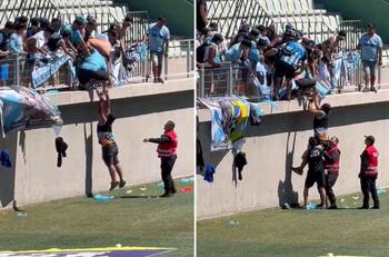 VIDEO | Chilean Premier League: hincha de Iquique cayó a la cancha y los guardias lo ayudaron a subir