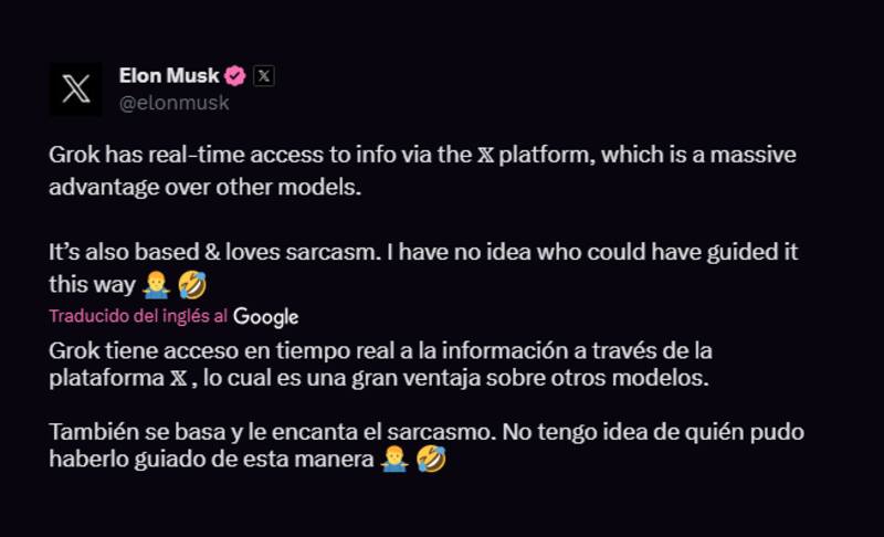 Según Elon, no sabe de dónde salió lo sarcástico.