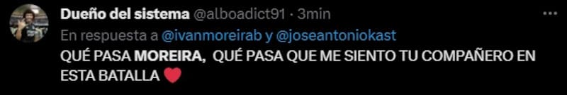 Captura de "X" sobre arremetida de Moreria contra José Antonio Kast