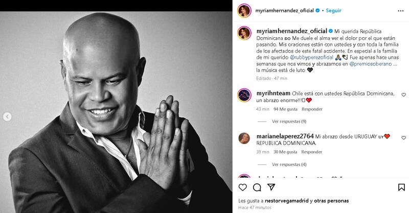 El sentido mensaje de duelo de la cantante chilena.