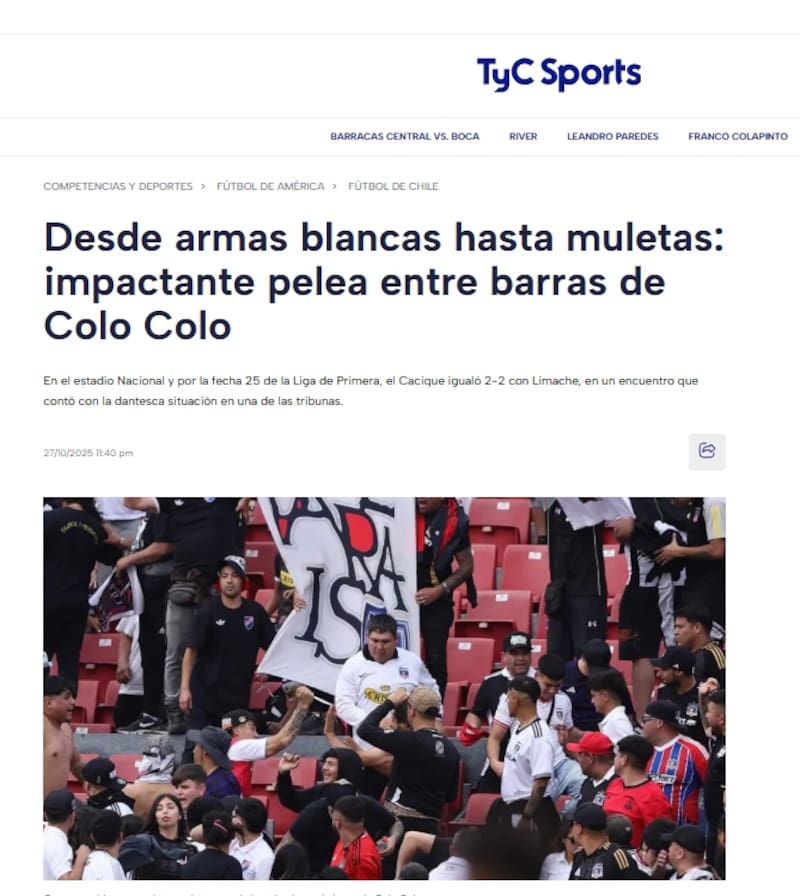 abordó la riña entre barristas de Colo Colo en el Estadio Nacional.