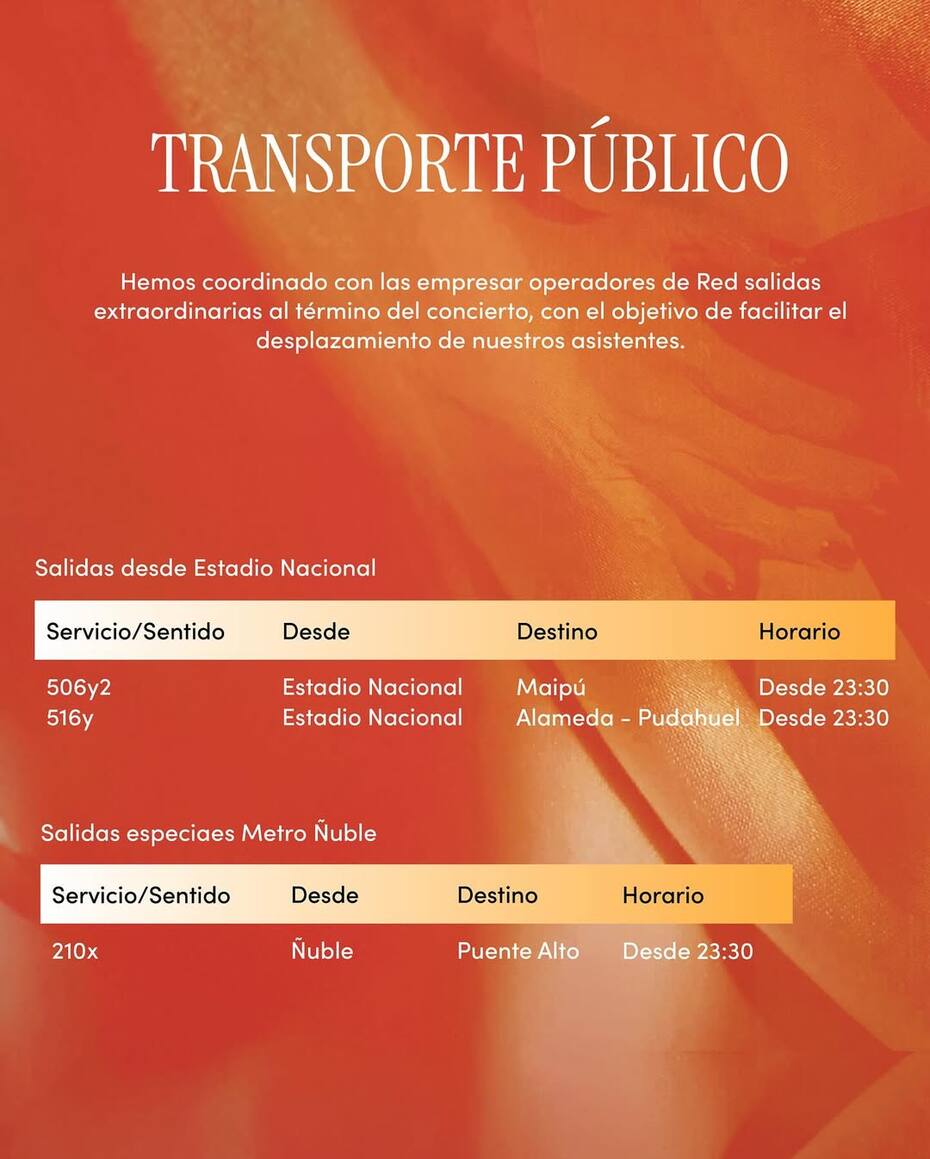 El concierto de la cantante en el Estadio Nacional dispondrá de recorridos especiales.